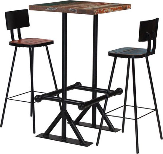 vidaXL 3-delige Barset Massief Gerecycled Hout Meerkleurig