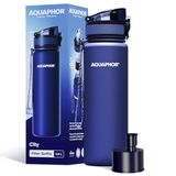 AQUAPHOR City Bottle 500ml Navy | Reiswaterfles met actieve koolfilter | Filters Chloor & Onzuiverheden | Gemaakt van Tritan & BPA-vrij | Blijf gehydrateerd onderweg!