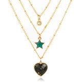 LGT JWLS LGT Jewels Multilayer Ketting Green Star LGT JWLS - 3 lagen