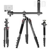 NEEWER BASICS 164 cm horizontaal overhead statief monopod voor dubbele camera aluminium reizen DSLR camcorder standaard met mobiele telefoon houder compatibel met iPhone voor video-opname, 22lb/10 kg