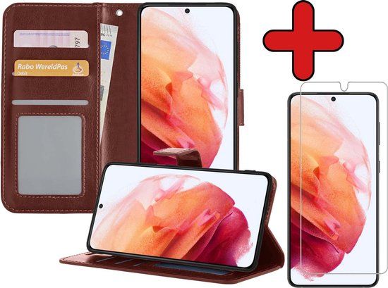 Samsung Galaxy S21 Book Case - Brown - with Screen Protector