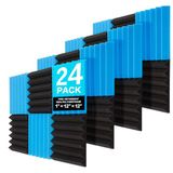 JBER set van 24 blauwe en antraciet akoestische panelen van wedgeschuim voor studio‘s, brand- en geluidwerende zwarte wandpanelen 5 x 30 x 30 cm