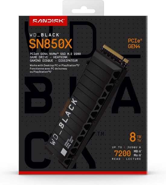 Western Digital Black SN850X - Interne SSD met Heatsink - NVMe M.2 - PS5 compatibel - 8 TB