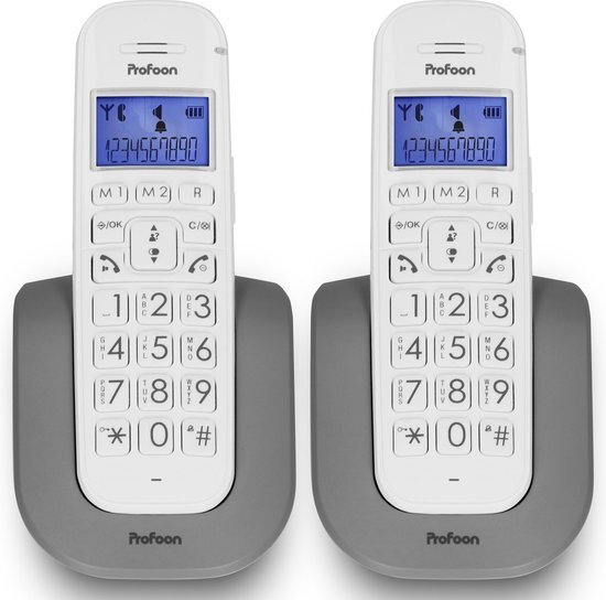 Profoon PDX-2608 DUO Big button DECT telefoon Groot verlicht display grote toetsen Luid gespreksvolume +8 dB Wit