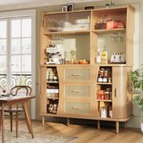 STILVORA Buffetkast - Met Glazen Schuifdeuren En 3 Laden - Voor Keuken En Eetkamer - MDF En Metaal - 140x40,5x174,5 Cm