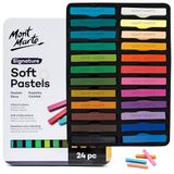 MONT MARTE Zachte pastelkleuren in tinnen doos, handtekening 24 stuks, 24 verschillende kleuren, levendige pastelstokjes, geweldig mengen, wordt geleverd in opbergdoos, ideaal voor kunst, knutselen,