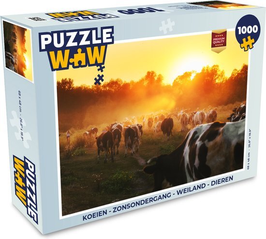 MuchoWow Puzzel Koeien - Zonsondergang - Weiland - Dieren - Legpuzzel - Puzzel 500 stukjes - Sinterklaas cadeautjes - Sinterklaas voor grote kinderen