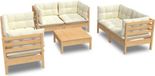 vidaXL 7-delige hoek loungeset met crèmekleurige kussens van massief grenenhout