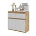 Commode en chêne Wotan / blanc mat avec 2 tiroirs, 2 portes et 2 étagères