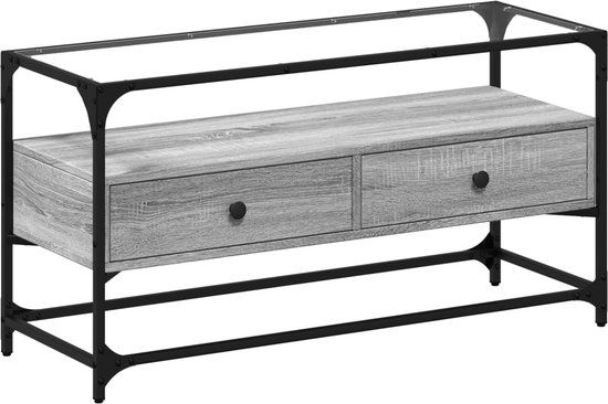 vidaXL Tv-meubel met glazen blad 98x35x51 cm bewerkt hout grijs sonoma