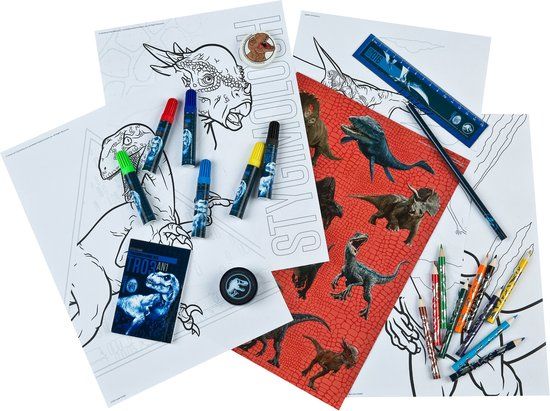 Undercover Jurassic World schrijfwaren torenset 35-delig voor kinderen