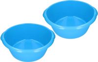 Merkloos 2x stuks ronde afwasteil / afwasbak blauw 15 liter