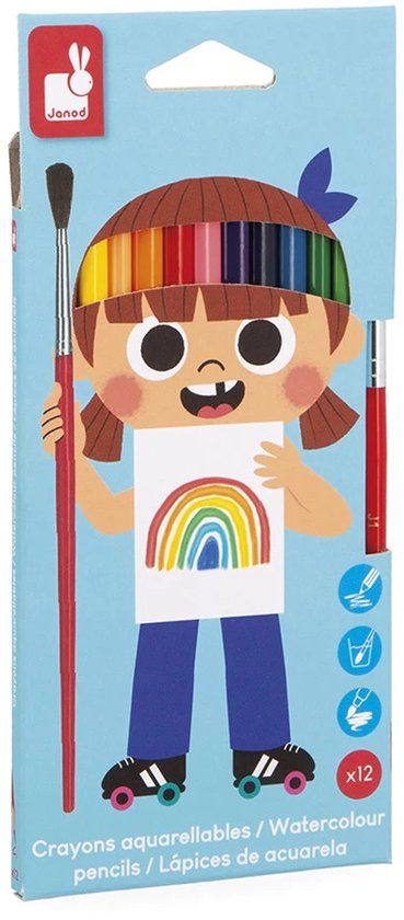 Janod - Aquarelpotloden - Set van 12 kleuren