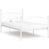 vidaXL Bedframe en lattenbodem, volwassenen, eenpersoonsbed, lattenbodem, op voet, slaapkamer, binnen, huis, wit, metaal, 90 x 200 cm