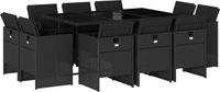vidaXL 11-delige Tuinset met Kussens, Poly Rattan, Zwart