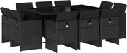 vidaXL 11-delige Tuinset met Kussens, Poly Rattan, Zwart
