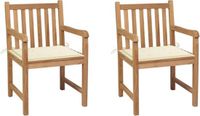 vidaXL Fauteuils de jardin, 2 pièces, avec coussins crème, teck massif