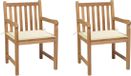 vidaXL Fauteuils de jardin, 2 pièces, avec coussins crème, teck massif