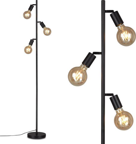 Briloner Leuchten Vloerlamp - 3xE27 - max.10W - zwart mat metaal