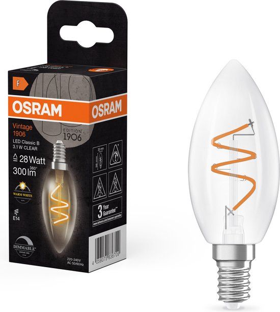 OSRAM Vintage 1906 LED Lamp - E14 - 3.1W - 300 lm - 2700K - Dimmable