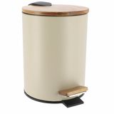 Tendance Badkamer prullenbak/afvalbak Bamboo vibe - soft close - crème - 3 liter - metaal
