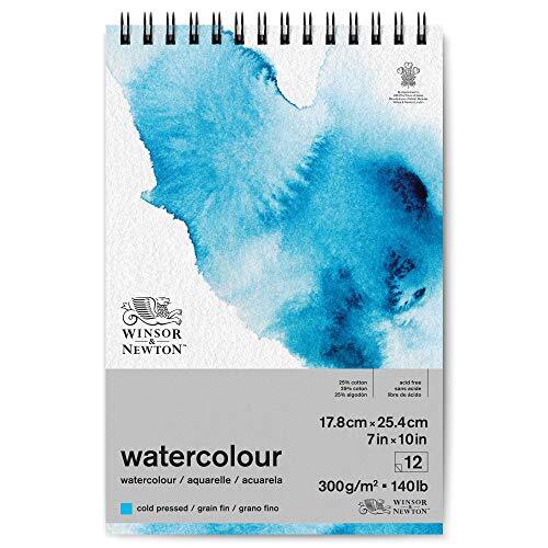 Winsor & Newton 6662581 Classic Aquarellpapier in Spiralbindung - 12 Blatt 17,8 x 25,4cm, 300g/m², kaltgepresstes, leicht texturiertes weißes Papier in archivierbarer Qualität, gilbbeständig