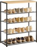 ACAZA Schoenenrek - Schoenenkast - 4 Lagen - voor 12 Paar Schoenen - 83 x 63 x 30 cm - Metaal met Hout - Lichte Eik Kleur