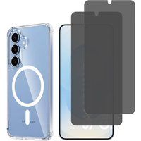 Phonillico® Hoesje met magnetische cirkel voor Samsung Galaxy S25 PLUS en 2 Zwart Gehard glas Anti-Spy Glass Screenprotector