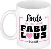Bellatio Decorations Naam mok Linde - wit - Fabulous - keramiek - 300 ml - cadeau collega beker - cadeau