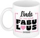 Bellatio Decorations Naam mok Linde - wit - Fabulous - keramiek - 300 ml - cadeau collega beker - cadeau