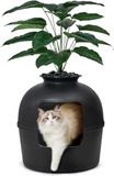 Secret Bundle & Bliss Secret Kattenbak - Verborgen kattenbakbehuizing met geurbestrijding koolstoffilter, kunstplant en echte stenen, perfect voor grote katten (mat zwart)