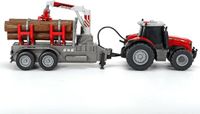 Dickie Toys Massey Ferguson speelgoedtractor met hanger en 3 houten stammen, houten grijper, trekker met aanhanger, type 8737, boerderijspeelgoed, licht & geluid, incl. batterijen, 42 cm