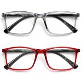 Opulize Ink 2 Stuks Leesbril Groot Grijs Donker Rood Mannen Vrouwen Scharnieren Met Veer RR4-7Z +1,50