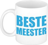 Bellatio Decorations Shoppartners Bv Beste meester in blauwe blokletters cadeau koffiemok / theebeker 300 ml - verjaardag / bedankje - cadeau meester