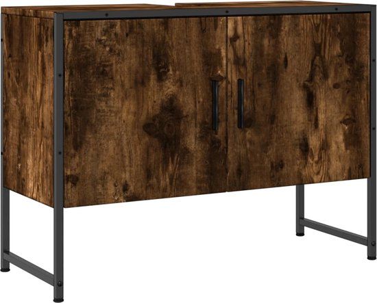vidaXL Wastafelkast 80x33x60 cm bewerkt hout gerookt eikenkleurig