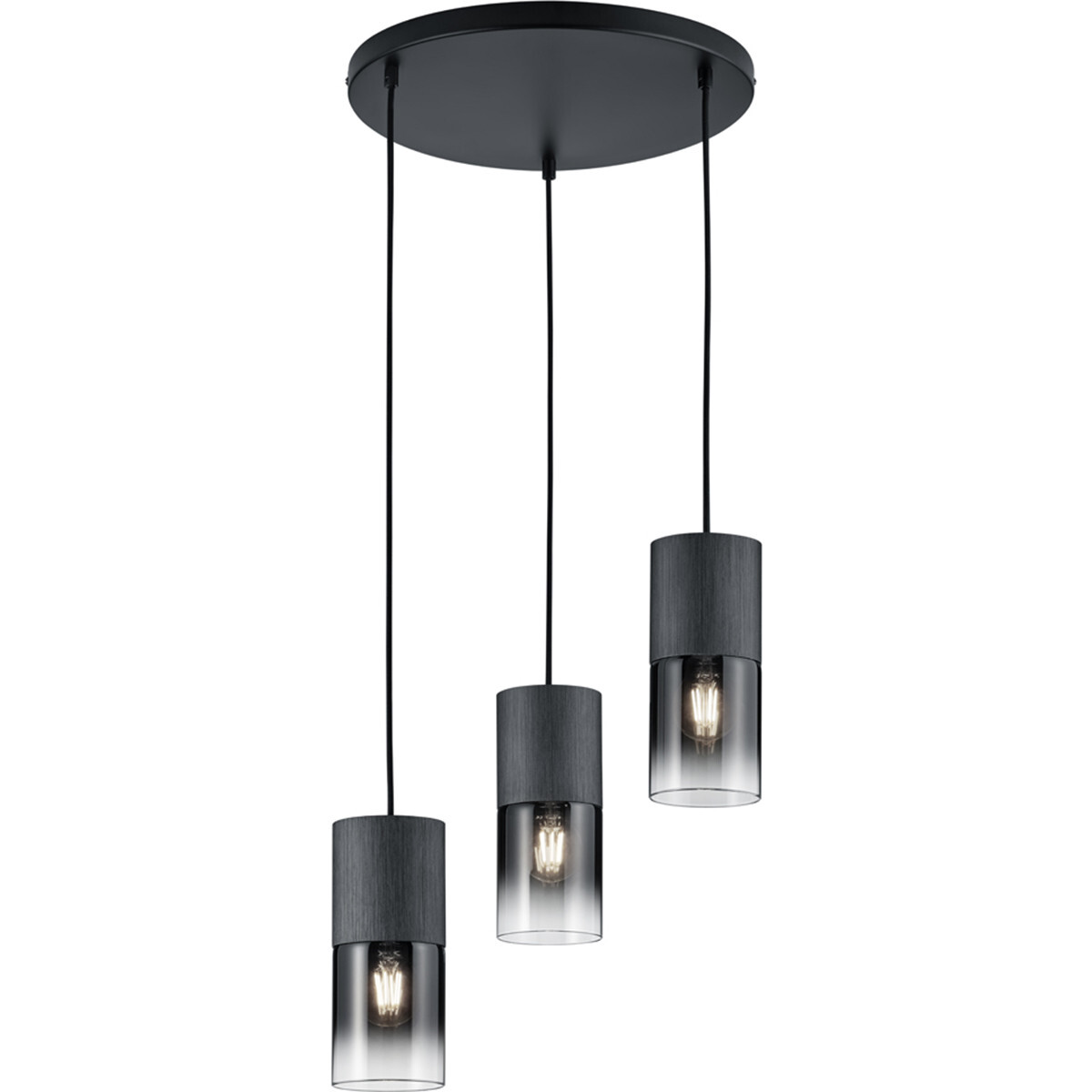 BES LED LED Hanglamp - Trion Roba - E27 Fitting - 3-lichts - Rond - Mat Zwart Rookglas - Aluminium