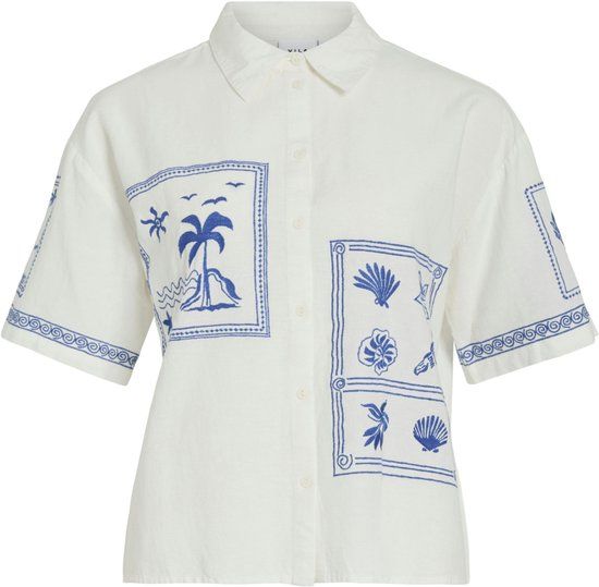 Vila Blouse Vikam S/s Sleeve Shirt/rc 14116039 Snow White/patch Dames Maat - W44