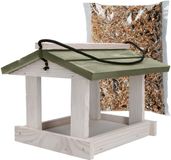 KOTARBAU® Vogelvoederhuisje Om Op Te Hangen, Hout, 23.5x21x18 cm, Hangend Vogelvoederhuisje, Natuurlijk, Wit & Grijs- Vogelvoer 0.5 kg, Tuindecoratie