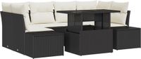 vidaXL Bankstel - 7 zitplekken - Zwart en crème - Polyrattan