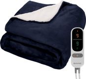 Auronic Elektrische Deken - 180 x 130 cm - 1 Persoons Warmtedeken - 9 Warmte en Timerstanden - Verwarmingsdeken - Sherpa Fleece - Blauw
