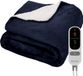 Auronic Elektrische Deken - 180 x 130 cm - 1 Persoons Warmtedeken - 9 Warmte en Timerstanden - Verwarmingsdeken - Sherpa Fleece - Blauw