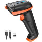 Tera Barcodescanner Draadloze 1D Laser Draadloze Barcodelezer Veelzijdig 2-in-1 (2.4Ghz Draadloos+USB 2.0 Bedraad) met Indicator Batterijniveau Lange Zendafstand Oplaadbare USB-handheld (zwart/oranje)