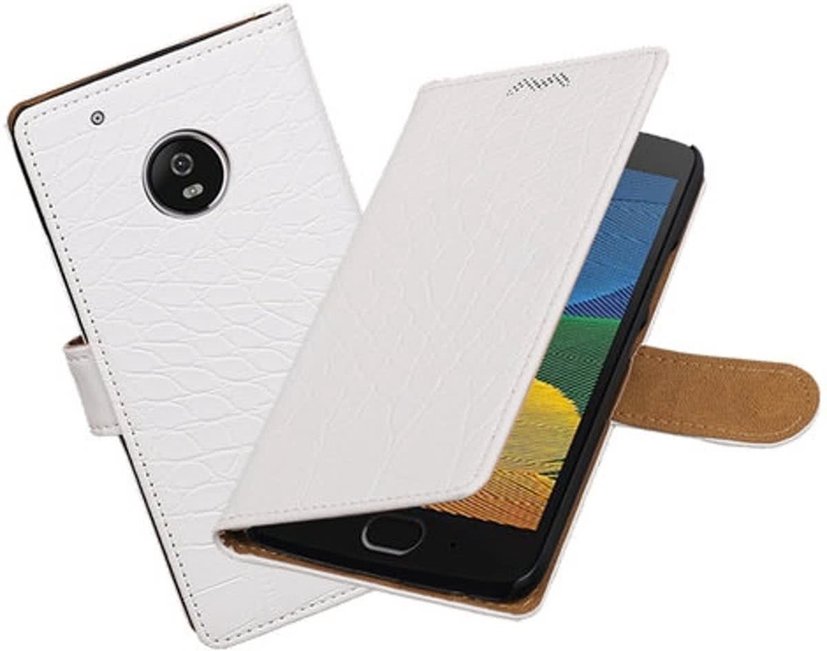 Best Cases .nl Motorola Moto G5 Plus Krokodil booktype hoesje Wit