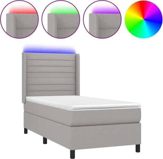 VidaXL Boxspring met matras en LED, stof, lichtgrijs, 80x200 cm