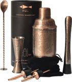 oCreon FISH Cocktailshakerset - 6-delige bartenderset met 3D-reliëfontwerp - Professionele cocktailset voor cocktailliefhebber - Antiek koper - Handwas