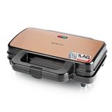 Emerio XXL sandwichmaker, koperen editie, voor 2 sandwiches in schelpvorm, kaas loopt niet uit en is super gemakkelijk te reinigen, PFAS-vrij door ILAG antiaanbaklaag, 900 W, ST-130328.2