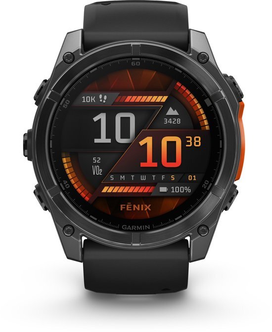 Garmin fēnix 8 - 51mm - AMOLED Multisport Smartwatch - 100+ sport-apps - LED Zaklamp - Microfoon en speaker - 10ATM Waterdicht - tot 29 dagen batterij - Donkergrijs/zwart