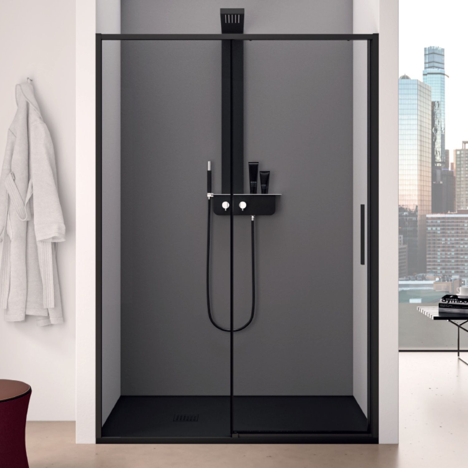 Lacus Schuifdeur Torcello Tweedelig Helder Glas 120x200 cm Zwart