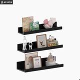 Sovima - Zwarte Houten Wandplank, Set van 3