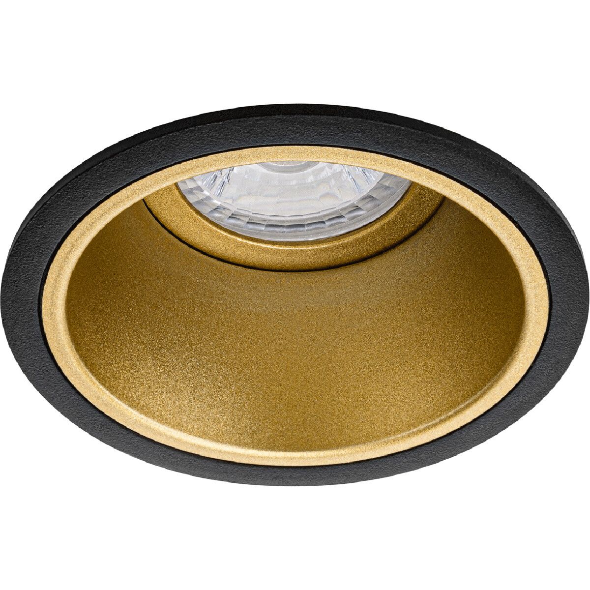 BES LED Spot Armatuur GU10 - Pragmi Minko Pro - Inbouw Rond - Mat Zwart/Goud - Aluminium - Ø90mm